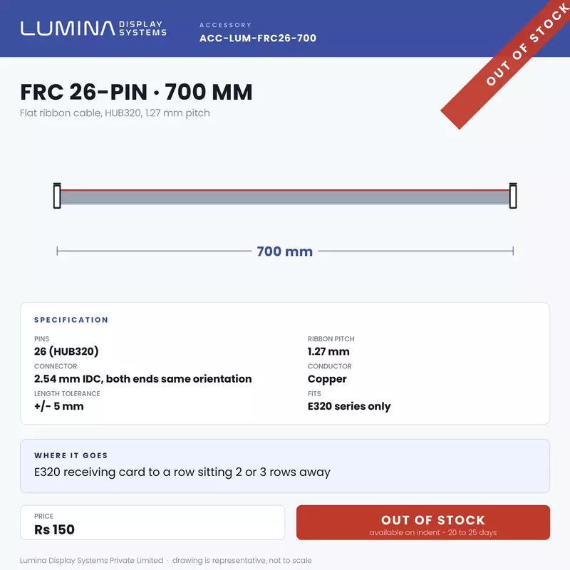 FRC Cable 26-Pin 700 mm - HUB320, 1.27 mm Pitch, IDC Both Ends
