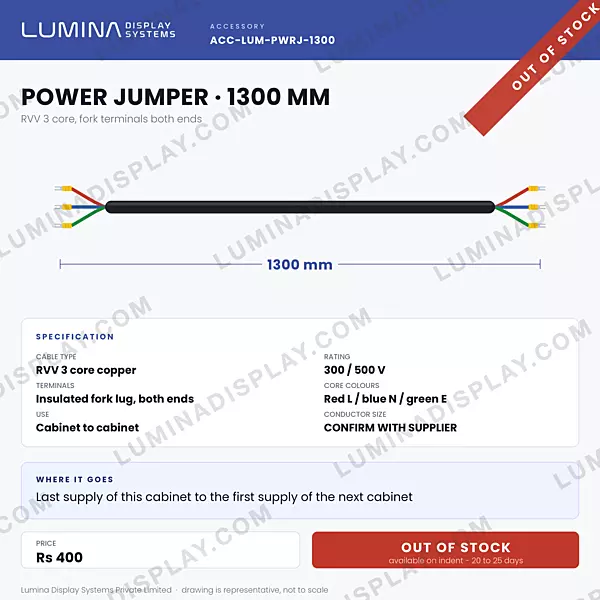 1300 mm three-core copper 220 V AC power jumper cable, U-type male to female – Lumina