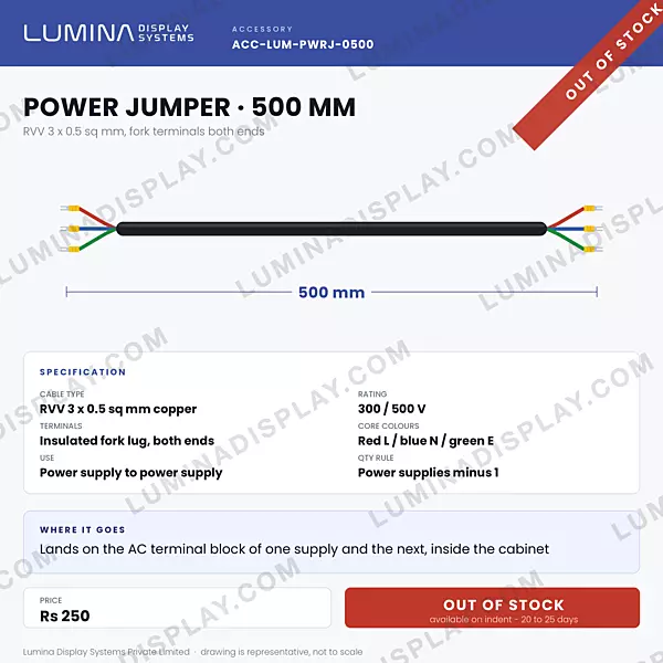 500 mm three-core copper 220 V AC power jumper cable, U-type male to female – Lumina