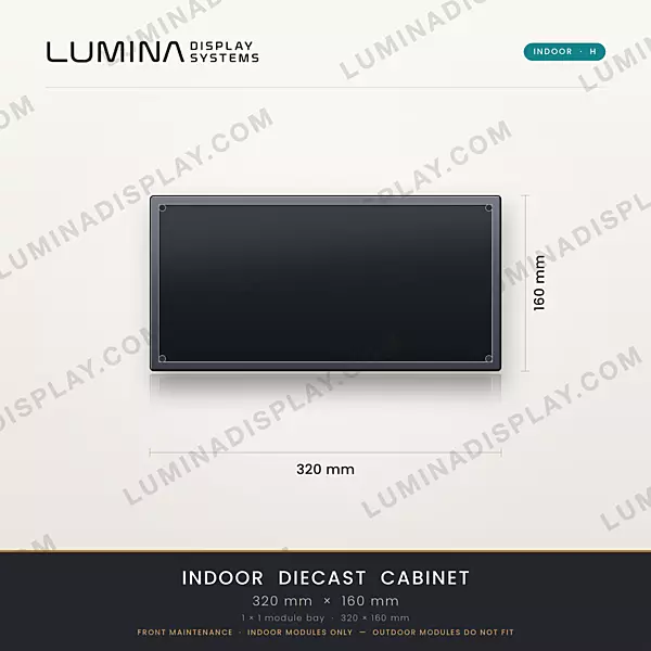 Aluminium diecast indoor LED cabinet 320 x 160 x 48 mm, H type, front service – Lumina