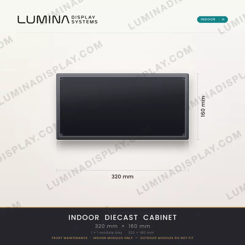 Aluminium diecast indoor LED cabinet 320 x 160 x 48 mm, H type, front service – Lumina