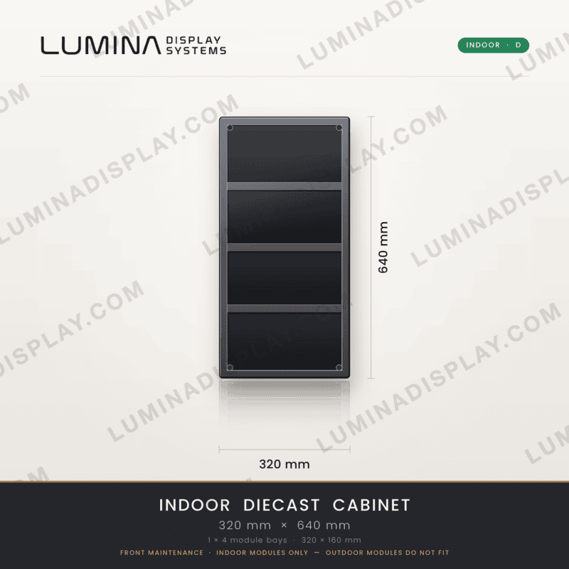 Aluminium diecast indoor LED cabinet 320 x 640 x 48 mm, D type, four modules, 2.0 kg – Lumina