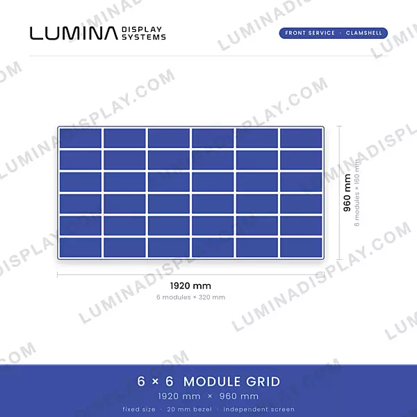 Clamshell-type MS GI outdoor LED cabinet 1920 x 960 mm with bezel and front access – Lumina