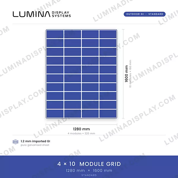 Portrait-format MS GI outdoor P4 LED cabinet 1280 x 1600 mm, back service – Lumina Display Systems