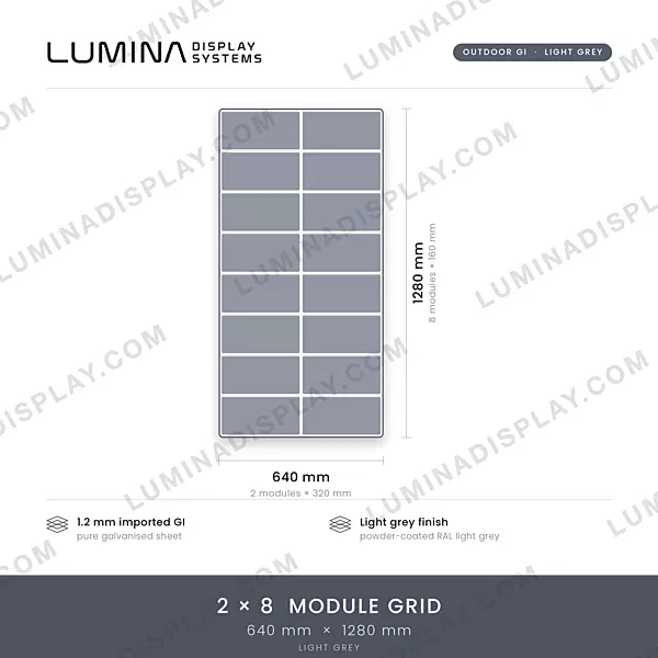 Grey MS GI outdoor LED cabinet 640 x 1280 mm, portrait format, back-service access – Lumina