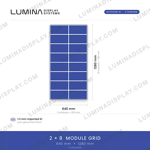 MS GI outdoor P4 LED cabinet 640 x 1280 mm, powder-coated matte, back service – Lumina