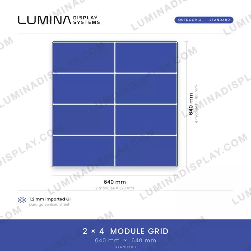 Small square MS GI outdoor LED cabinet 640 x 640 mm, 320 x 160 modules, back service – Lumina