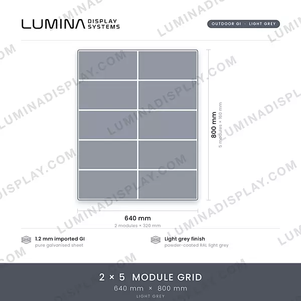 Compact grey MS GI outdoor LED cabinet 640 x 800 mm, powder-coated matte – Lumina Display Systems
