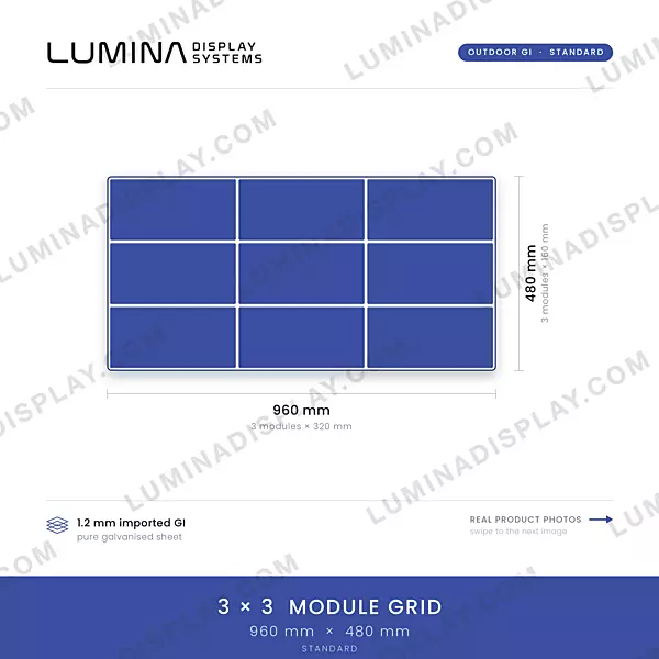Low-profile fanless MS GI outdoor LED cabinet 960 x 480 mm, no bezel, rear access – Lumina