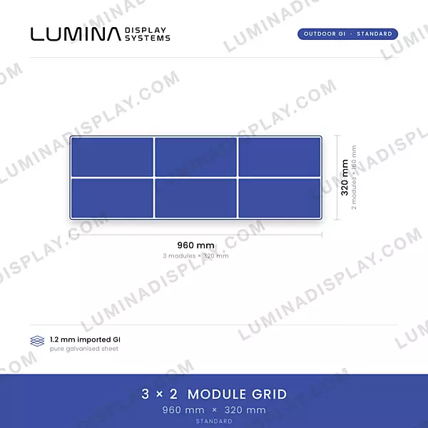 Fanless strip MS GI outdoor LED cabinet 960 x 320 mm, bezel-free, back service – Lumina