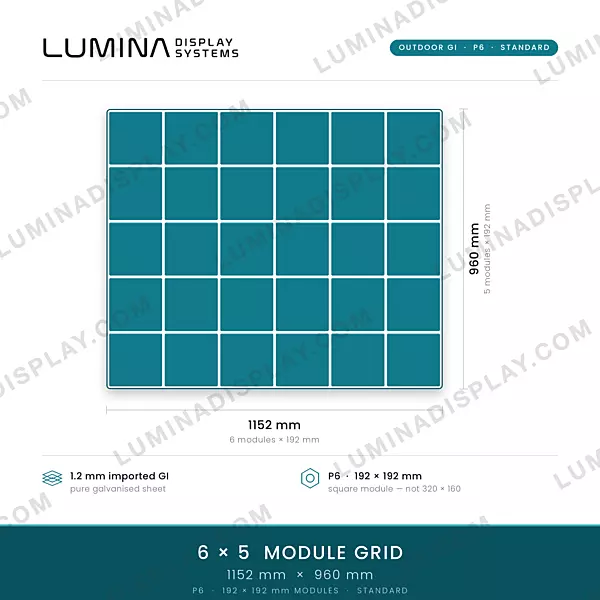 MS GI outdoor LED cabinet 1152 x 960 mm for P6 192 x 192 modules, back service – Lumina