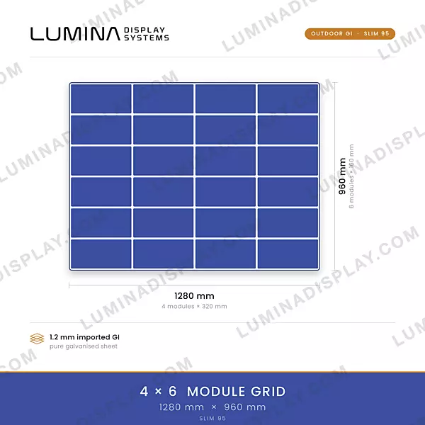 Slim95 MS GI outdoor P4 LED cabinet 1280 x 960 mm, 95 mm deep profile – Lumina Display Systems