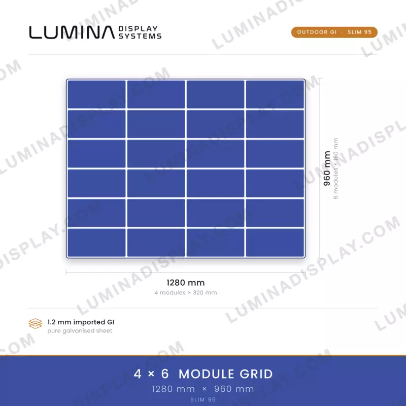Slim95 MS GI outdoor P4 LED cabinet 1280 x 960 mm, 95 mm deep profile – Lumina Display Systems