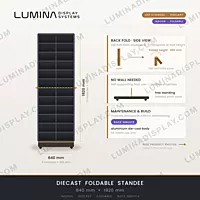Foldable aluminium diecast indoor LED standee cabinet 640 x 1920 mm, back service – Lumina