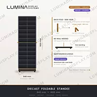 Foldable aluminium diecast indoor LED standee cabinet 640 x 1920 mm, front service – Lumina