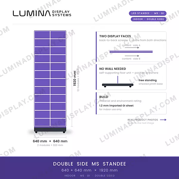 Double-sided indoor LED standee MS cabinet 640 + 640 x 1920 mm, powder-coated GI – Lumina