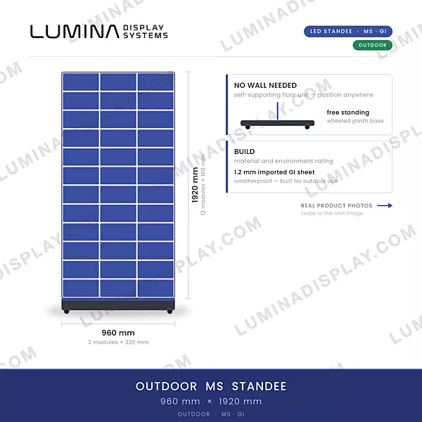 Outdoor LED standee MS cabinet 960 x 1920 mm, powder-coated 1.2 mm GI, waterproof – Lumina