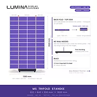 Indoor tri-fold LED standee MS cabinet 1280 x 1920 mm, folding wings, wheeled base – Lumina
