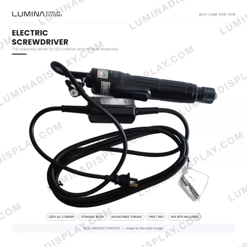 Straight-body 220 V corded electric screwdriver with bits for LED cabinet assembly – Lumina
