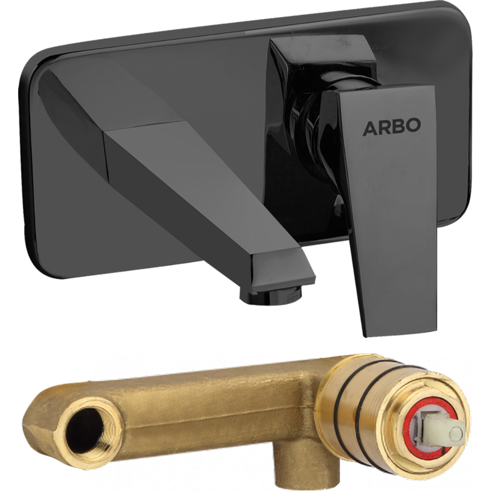 Lavish Concealed Body For Single Lever Basin Mixer Wall Mounted With Exposed Part Kit, Consisting Of Operative Lever, Basin Spout & Wall Flange