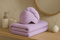 Luxury Purple Bamboo Cotton Bath Towel with Hair Wrap