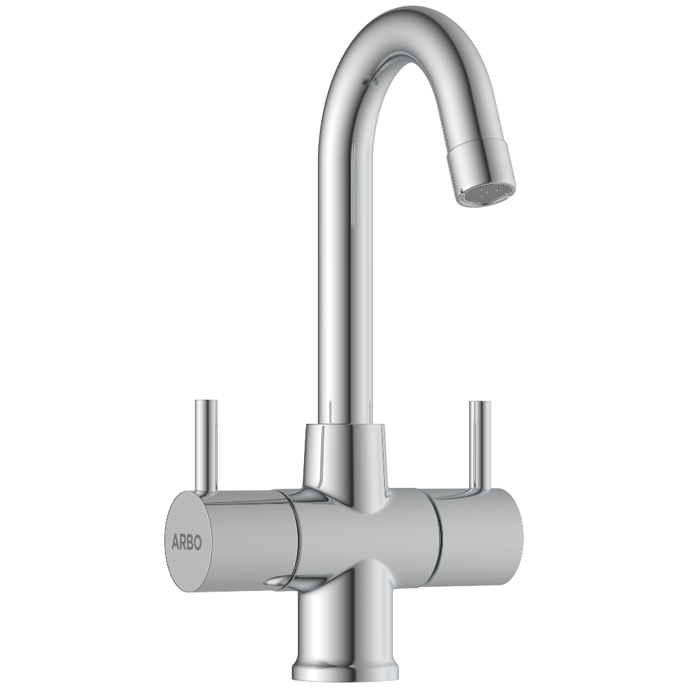 Lexus Center Hole Basin Mixer With Swinging Spout With Braided Hoses (Table Mounted Model)