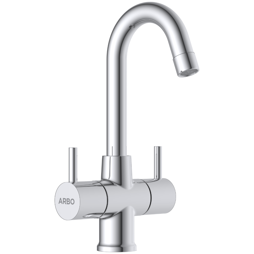Lexus Center Hole Basin Mixer With Swinging Spout With Braided Hoses (Table Mounted Model)