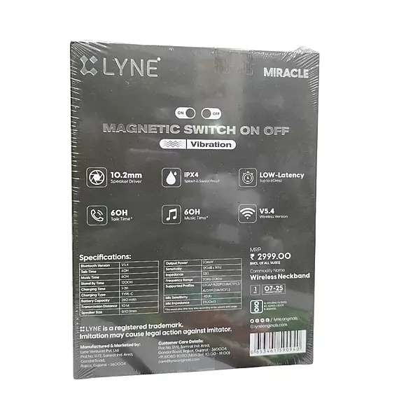 Lyne Rover 50 Wireless Bluetooth Neckband – Stereo Sound | Comfortable Fit | Music & Calls