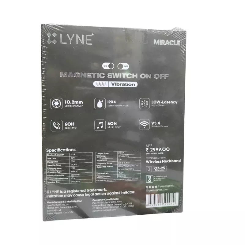 Lyne Rover 50 Wireless Bluetooth Neckband – Stereo Sound | Comfortable Fit | Music & Calls