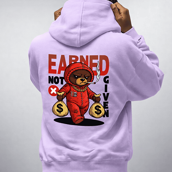 Unisex Lavender Earned Not Given Graphic Printed Hoodie