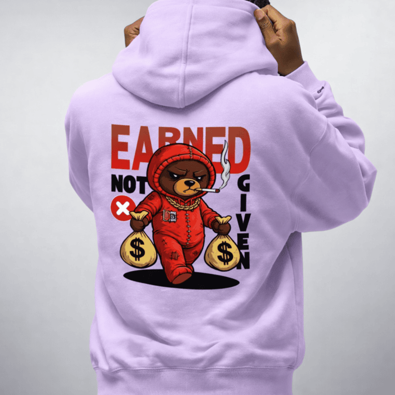 Unisex Lavender Earned Not Given Graphic Printed Hoodie