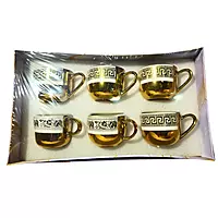 Set of 6 Gold-Plated/Metallic Espresso Cups - Greek Key & Elephant Design