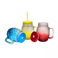 Textured Glass Jar With Straw