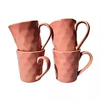LIVA Set of 4 Pink Faceted Ceramic Mugs - Ready-to-Gift Box