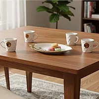 6-Piece Black and Gold Ceramic Cup and Tray Set