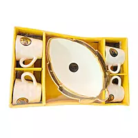 6-Piece Black and Gold Ceramic Cup and Tray Set