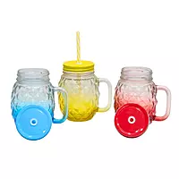 Textured Glass Jar With Straw