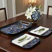 Black Honeycomb Print Tray with Handle 3Pcs Set