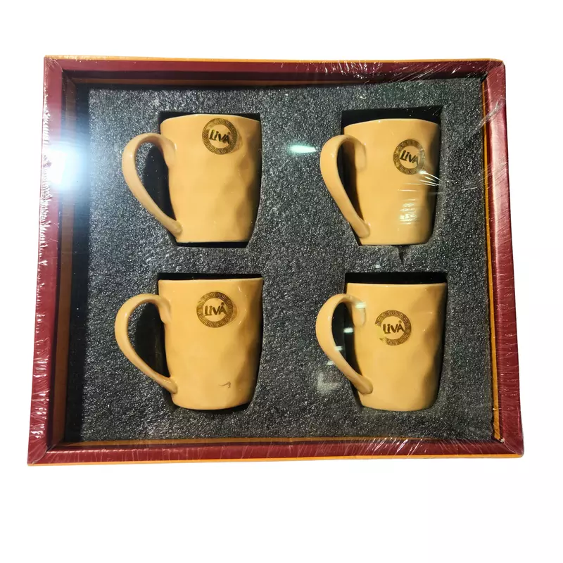 LIVA Set of 4 Yellow Faceted Ceramic Mugs - Ready-to-Gift Box