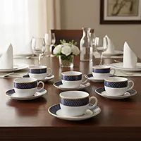 La Opala Diva Regent Blue Sovrana Collection Opalware Cup and Saucer Set of 6