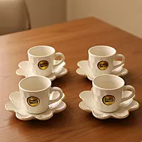 8-Piece White Ceramic Tea Cup & Saucer Gift Box