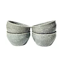 6-Piece Dinner Set | 4 Grey Speckled Bowls, 1 Serving Bowl with Lid, and 1 Serving Spoon
