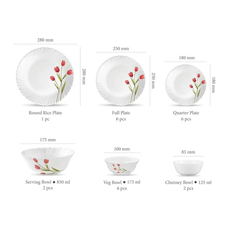 La Opala Novo Collection Opal Glass Crockery of 6 Dinner Set 23 pcs Plates & Bowls for Dinings