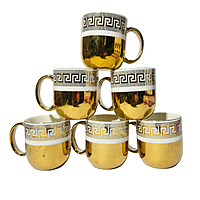 Set of 6 Gold Metallic Espresso Cups Greek Key Geometric Border Design