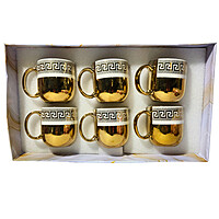 Set of 6 Gold Metallic Espresso Cups Greek Key Geometric Border Design
