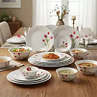 La Opala Novo Collection Opal Glass Crockery of 6 Dinner Set 23 pcs Plates & Bowls for Dinings