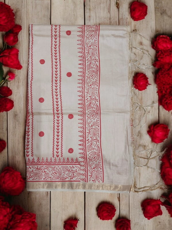 Lal Paar Durga Puja Bengali Silk Saree with Running Blouse