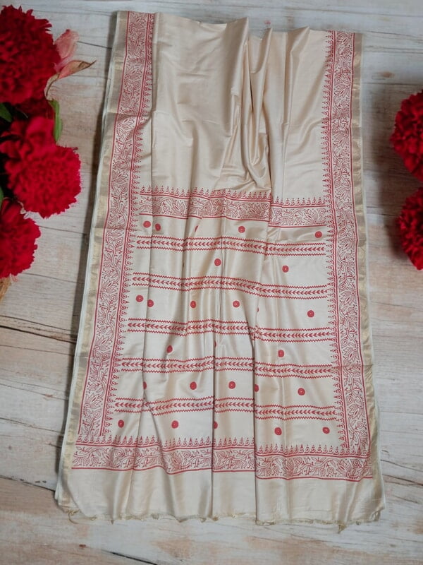 Lal Paar Durga Puja Bengali Silk Saree with Running Blouse