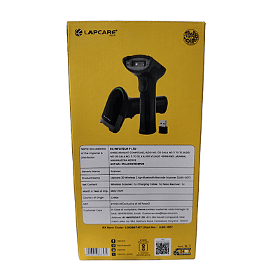 Lapcare 2D Wireless Barcode Scanner – 2.4GHz + Bluetooth | Fast Scanning | POS & Retail Use