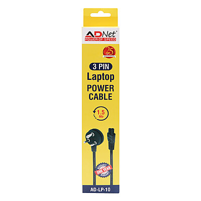 Laptop Power Cable, 3 Pin Type Connector, 1.5M Box Pack (Black)